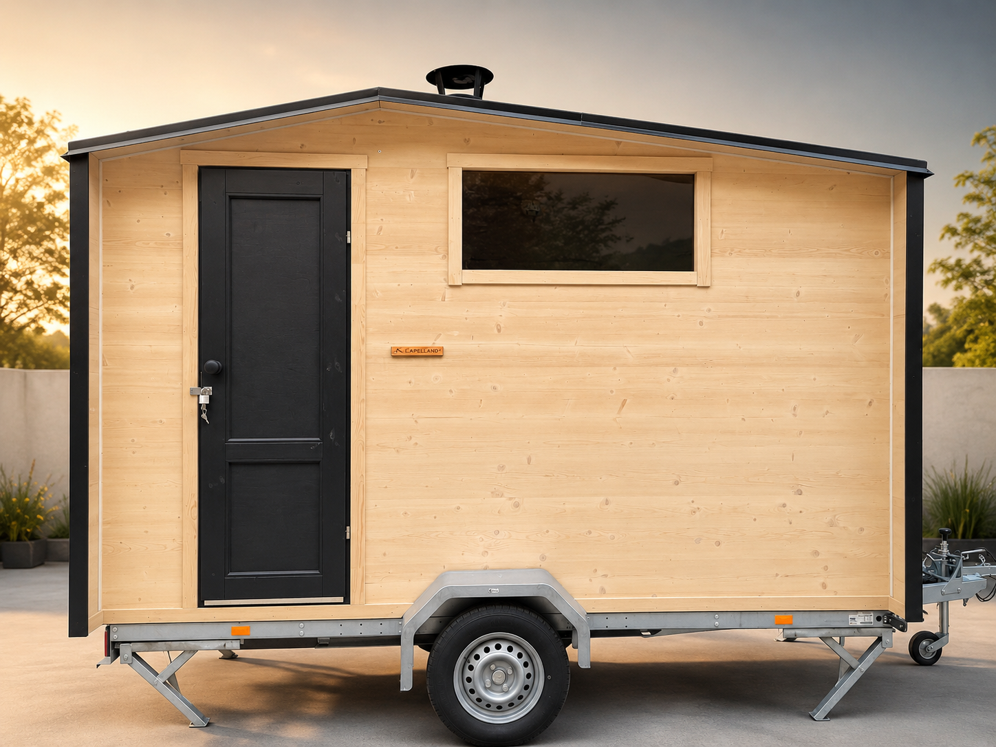 Proper Finnish Sauna carousel - actual exterior proof photo Actual Lapland Mobile Sauna exterior side view